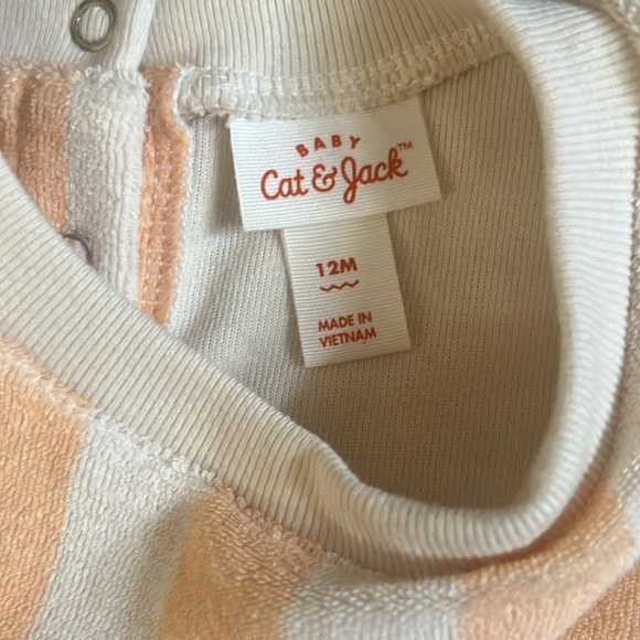 Soft Terry Cloth Baby Toddler Romper Cream and Orange 12 months - Picture 3 of 6